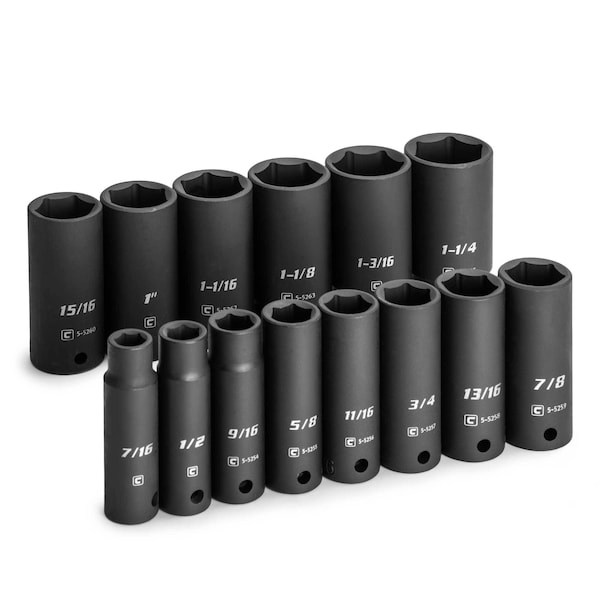 1/2 in. Drive Deep Impact Socket Set, 7/16 to 1-1/4 in., SAE, 14-Piece
